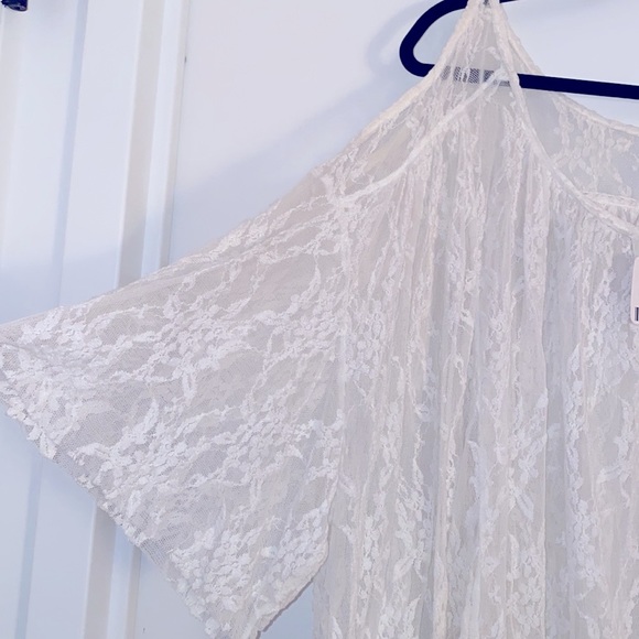 Free People “Lost In Austin” Ivory White Lace Cold Shoulder Bohemian Boho Top - Picture 7 of 7